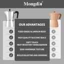 Mongdio Stovetop Espresso Maker Moka Pot, Stove Top Cuban Coffee Maker, Italian Greca Mocha Pot, 6 Espresso Cups, 10 oz - Silver