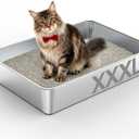 Soulbond Stainless Steel Litter Box, 27.5" L x 19.7" W x 6" H Extra Large Metal Litterbox for Big Cat and Multi-Cats Families, Non-Stick, Easy to Clean