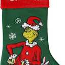 Grinch with a Present 20 inch Appliqu Christmas Stocking