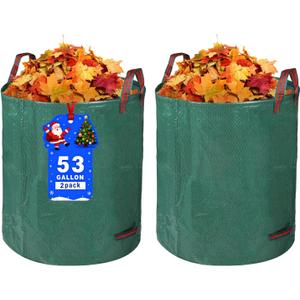 2 Pack Yard Waste Bags, 53 Gallon Lawn and Leaf Bags, Reusable Heavy Duty Garden Bags for Collecting Leaves, Waste Container for Clean Up Outdoor Debris Leaves Grass Clippings
