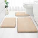 HOMEIDEAS Upgraded Bathroom Rugs Set 3 Piece, Extra Thick Absorbent Soft Memory Foam, Washable Toilet Bath Mat (Beige,17"x24"+20"x32"+U Shape 20"x24")
