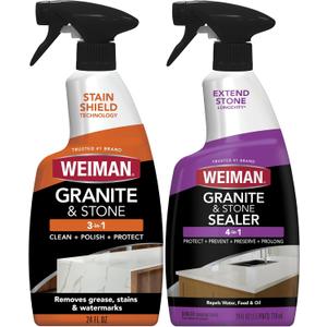 Weiman Complete Countertop Clean & Protect Kit - For Granite, Marble, Quartz & Stone - Granite & Stone Cleaner and Polish - 24 oz, Granite & Stone Sealer -24 oz