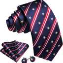 YOHOWA Men Plaid/Striped Ties Set Silk Business Wedding Formal Fashion Necktie and Pocket Square Cufflinks Set