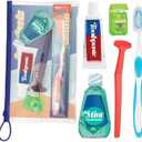Practicon Adult Dental Care Kit, Travel Size Bundle w/Toothbrush with Cover, Toothpaste, Floss, Tongue Cleaner and Mint Mouthwash, TSA Compliant Oral Care Kit