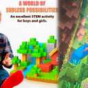 NMStore Magnetic Blocks - Build Mine Magnet World Edition - 100PCS + 3 Figures (with Accessories) + Gift Bag - for Toddlers Gifts for 3+ Years Old Girls Boys | 1" Magnet Cubes