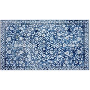 Vintage Persian Door Mat, Shabby Chic Blue Floral Doormat for Front Door Entrance Porch, Blue and White Bath Mats for Bathroom, Classic Welcome Mats for Outdoor Entryway, 17x30 Inches