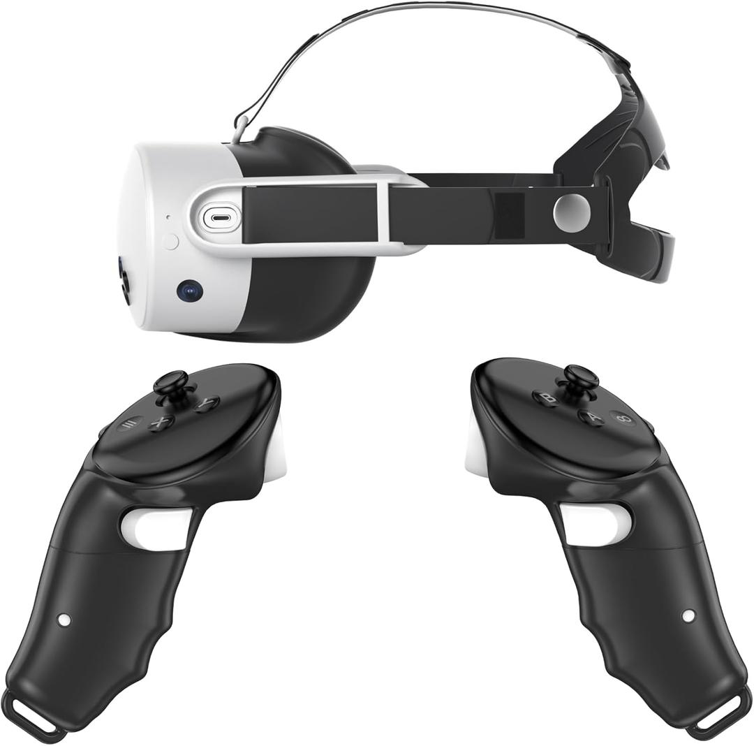 Silicone Head Strap and Controller Grip Case Bundle Compatiable for Meta Quest 3S Accessories Duo Active Strap Replacement with Magnetic Grip