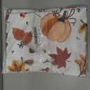2 x Thanksgiving Waterproof Tablecloth  Fall Harvest Pumpkins, Maple Leaves & Berries Print  Autumn Rectangle Table Cover for Dining or Party, White, 60" Round