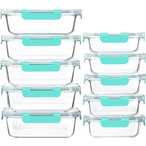 [10-Pack]Glass Meal Prep Containers with Lids, MCIRCO Glass Food Storage Containers with Snap Locking Lids, Airtight Lunch Containers, Microwave, Oven, Freezer and Dishwasher, Green
