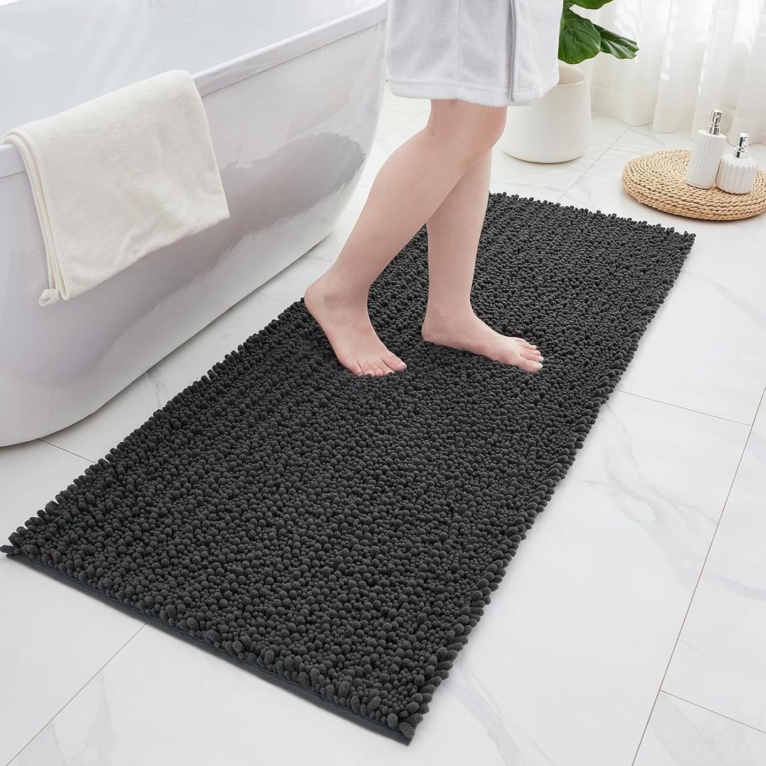 ILANGO Bathroom Rugs Dark Grey 44x24,Extra Soft Absorbent Chenille Bath Rugs,Thick Non-Slip Shaggy Bath Mat,Machine Washable Quick Dry Bath Mats for Bathroom Floor, Tub, Shower Accessories