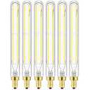 E12 Led Long Bulb, 6W T6 Edison Light Bulbs Cool White 5000K,7.3 inch,750lm, 75W Candelabra Incandescent Bulbs Equivalent Vintage LED Filament Edison Candle Bulb with Decorative, 6Pack
