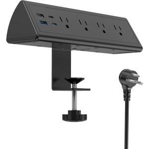 Jgstkcity Desk Clamp Power Strip,20W Fast Charging Station,Surge Protector Nightstand Edge Mount,1875W Extension Cord with Multiple Outlets,2 USB-C,2 USB-A,for Home Office (Black, 6 FT)