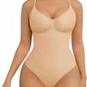 FeelinGirl Shapewear Bodysuit for Women Tummy Control Seamless Sculpting Snatched Waist Body Suit Body Shaper Thong (Medium-Large, Buttercream)