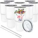 YOUKE OLA 8 Pack Sublimation Tumbler Blank White Bulk Stainless Steel Double Wall Vacuum Insulated Coffee Travel Tumbler Car Cups with Straws, 30oz