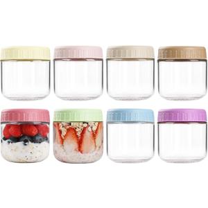 SHOWIN Overnight Oats Containers with Lids, 10oz Glass Jars with Lids 8 pcs, Wide Mouth Mason jars for Salad, Yogurt, Snacks, Meal Prep