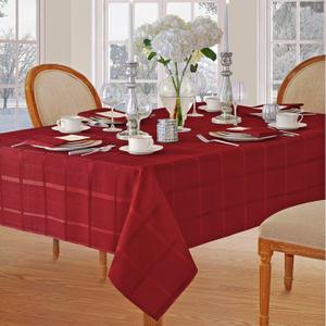Newbridge 52 x 70 Inch Rectangle Fabric Tablecloth, Elegance Plaid, 100% Polyester, No Iron Soil Resistant Dining Room, Party and Banquet Table Cover, Solid Textured, Scarlet Red