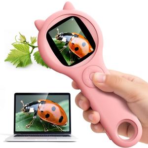 Kids Microscope for Girls, 500X Portable Digital Microscope with 2" IPS Screen, Cute STEM Learning Toy, Birthday Gift for Girls Age 5-12 (Pink)