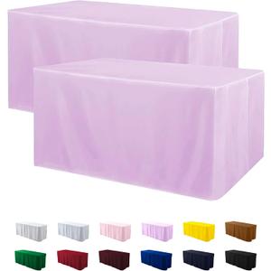 ManMengJi Fitted Tablecloth for 72" x 30" Rectangle Tables - Water Resistant Washable Rectangle Table Covers for Wedding, Banquet and Trade Shows, 2 Pack, 6FT, Lavender