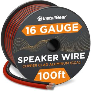 InstallGear 16 Gauge Speaker Cable - 100 ft True Spec Soft Touch Audio Wire for Car Stereos, Home Theater, Surround Sound - Flexible 16 AWG Speaker Wire - Easy Installation - Red/Black