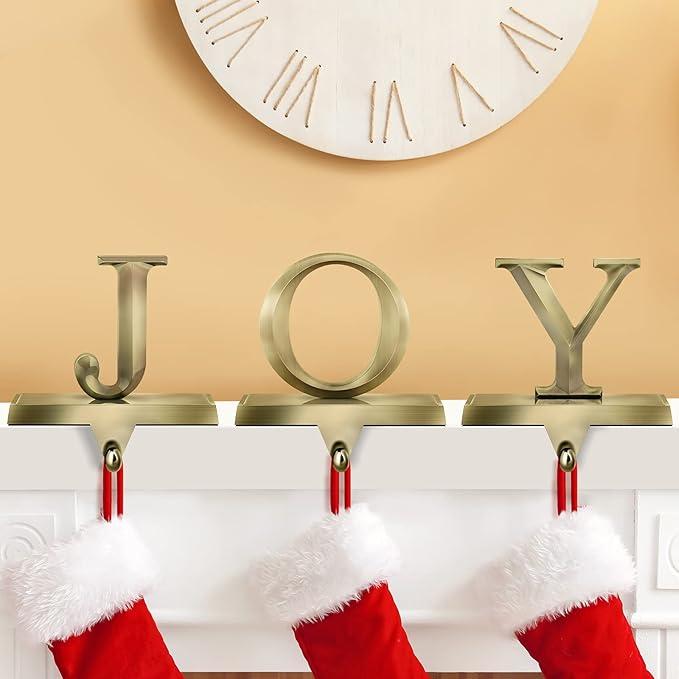 MCEAST Pack of 3 Christmas Stocking Holders Metal Mantel Stocking Clips Fireplace Stocking Hangers for Christams Decoration, Bronze