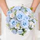 Yastouay 2 Bouquets Peonies Artificial Flowers, Mixed Light Blue & White Fake Peonies with Large Bloom, Silk Peony Flowers Faux Peony Bouquet for Wedding Centerpieces, Table, Vase & Home Decor