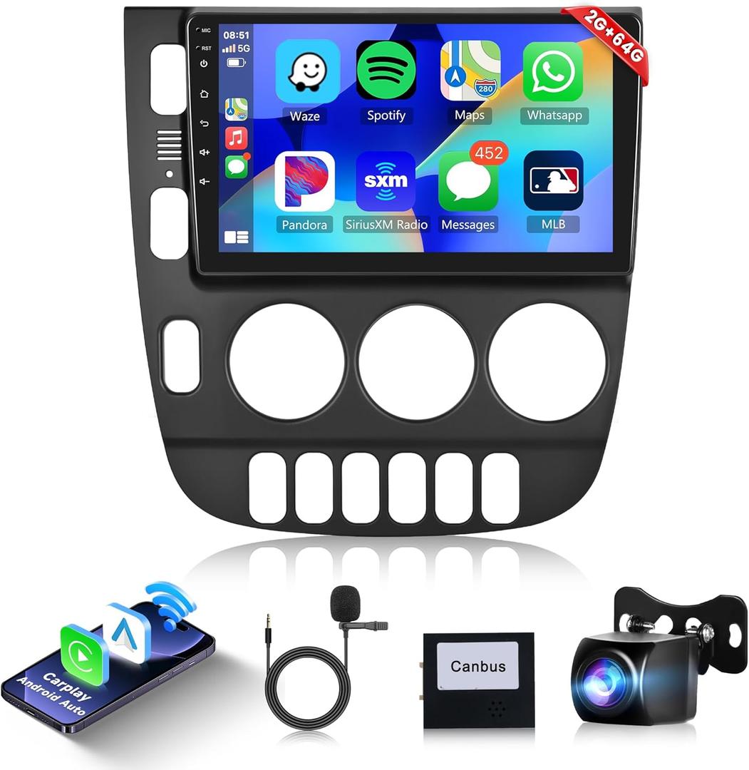 2+64G Android Car Radio Car Stereo for Mercedes Benz W163 ML320 ML350 ML400 ML500 1997-2005 with Wireless Carplay Android Auto, 9 Touch Screen with WiFi GPS Bluetooth FM RDS EQ Backup Camera