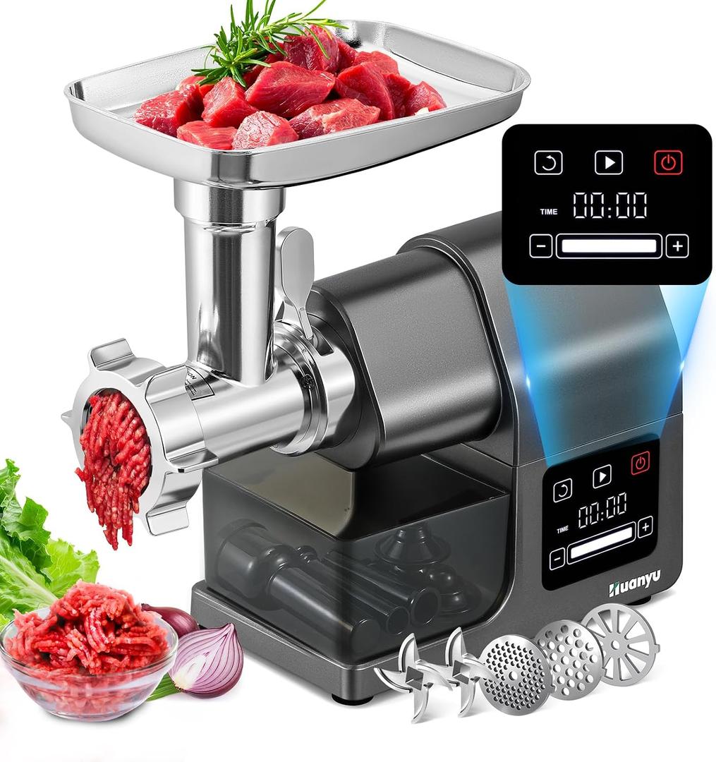 Electric Meat Grinder 2000W Heavy Duty, Touchscreen Control with 2 Blades, 3 Plates, Sausage Stuffer & Kubbe Kit, #10 Size for Home Use
