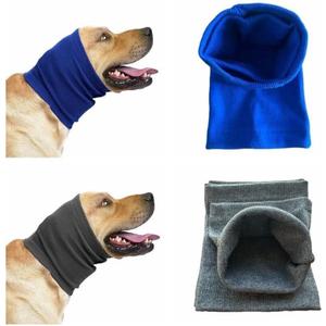 Dog Ear Wrap Quiet Blow Drying and Ear Hematoma Protection Calming Snood Hood for Anxiety Relief, Blue+Grey L