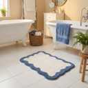 GRANNY SAYS Waved Deep Blue Bathroom Rugs, 24" x 16", Non-Slip Bath Mats for Bathroom, Plush Shag Absorbent Microfiber Ultra Soft Scalloped Bath Mat, Cute Washable Rug for Tub, Shower, Bedroom