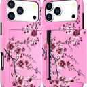 Compatible with iPhone 17 Pro Max Case Wallet Cute for Women with Design,Rugged Credit Card Holder Slot Protective Phone Skin Cases Girly Design (Pink Cherry Sakura Blossom)