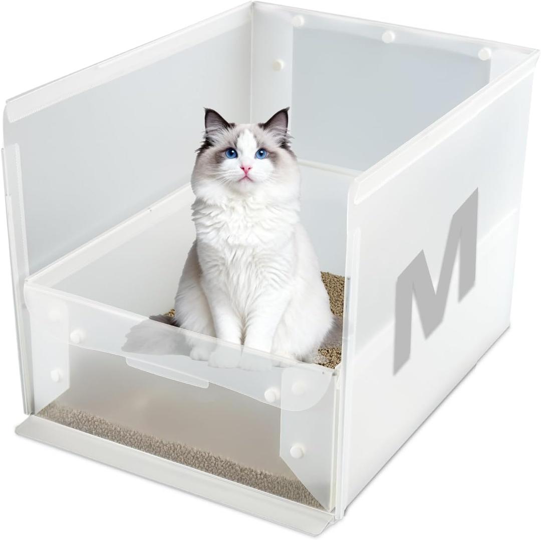 Portable Cat Litter Box Enclosure Furniture,Kitty Large Travel Litter Box for Privacy Without Leaking, Portable, Easy to Clean Easy to Assemble Foldable 18''L X 14''W X 13''H (White, Medium)