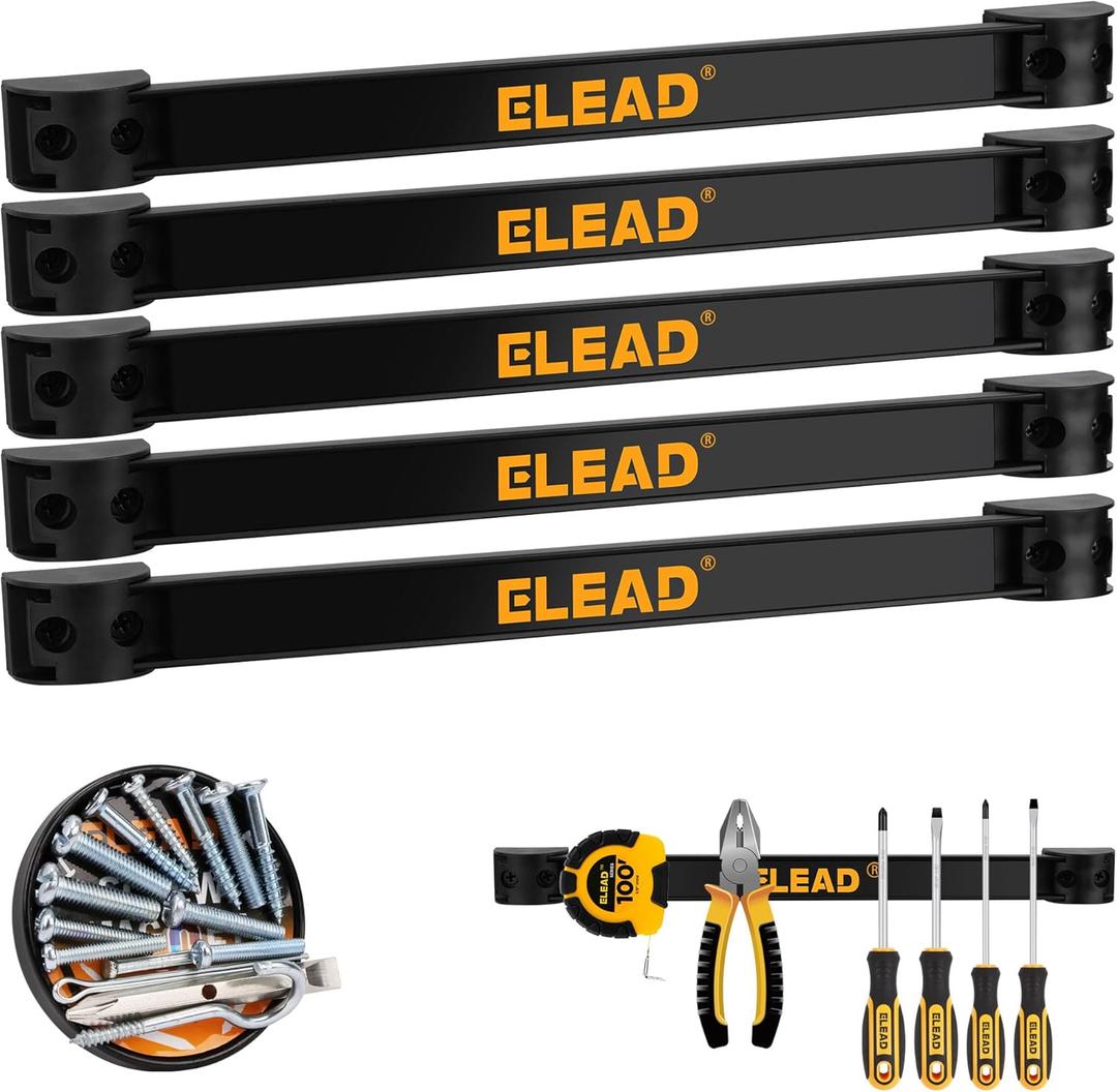 ELEAD 6-Piece 12" Magnetic Tool Holder Storage Organizer - Wall Mount Rack Garage Organization Power Magnet Hanger Workbench Board Slatwall Van Organizers Mounted Hanging Strip