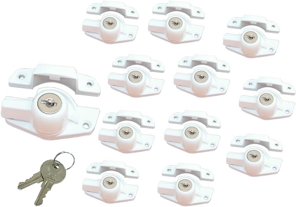 QCAA Heavy Duty Keyed Sash Lock, Child-Proof Security, Only Unlock with Key, CTC 1.77", White, 12 Pack, Made in Taiwan