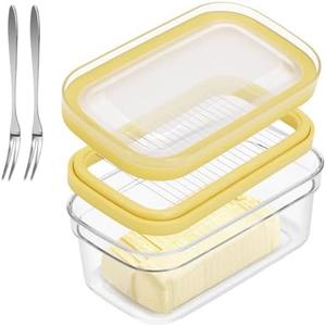 ShineMe Butter Slicer Cutter, Airtight Plastic Butter Dish with Lid, Butter Stick Container with 2pack Forks (280g)