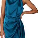 PRETTYGARDEN Women's Short Formal Satin Dress Summer Sleeveless Mock Neck Tie Waist Cocktail Party Dresses (XX-Large, Navy)