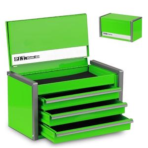 P.I.T. Mini Green Tool Box, Portable 3 Drawer Steel Stackable Tool Box with Magnetic Tab Locking, Green Micro Top Chest with Liner for Tools Storage and Organizers, Home DIY
