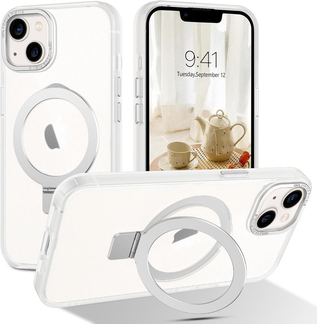 Telaso Magnetic for iPhone 13 Mini Case, Compatible with Magsafe with Magnetic Stand Ring Holder, Translucent Matte Back TPU Bumper Military Grade Protective iPhone 13 Mini Phone Case, Frosted Clear