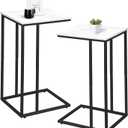 C Shaped Side Table Set of 2, Marble End Table for Sofa and Bed, Couch Table That Slide Under, Snack Side Table for Living Room, Bedroom or Small Spaces, White and Black