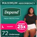 Depend Fresh Protection Adult Incontinence & Postpartum Bladder Leak Underwear for Women, Disposable, Maximum, Large, Blush, 72 Count (2 Packs of 36)