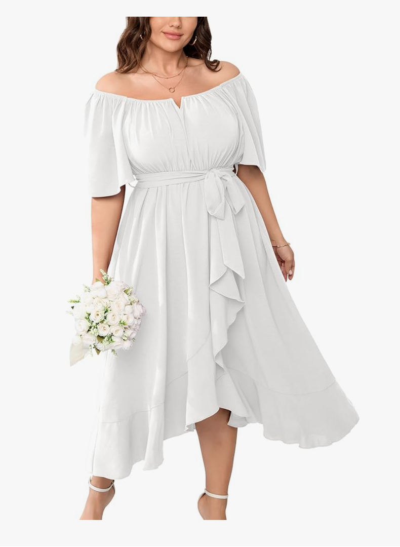Womens Plus Size Cocktail Midi Dresses Short Sleeve Square Neck Flowy Formal Wedding Guest Dress Off The Shoulder XL
