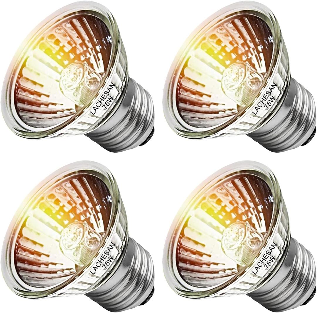 4-Pack 75W UVA Bulbs, Fit E26 Heat Reptile Lamp, Light Turtle Heat Lamp for Reptiles and Amphibian Tanks, Terrariums and Cages, Works with Various Lamp Fixtures