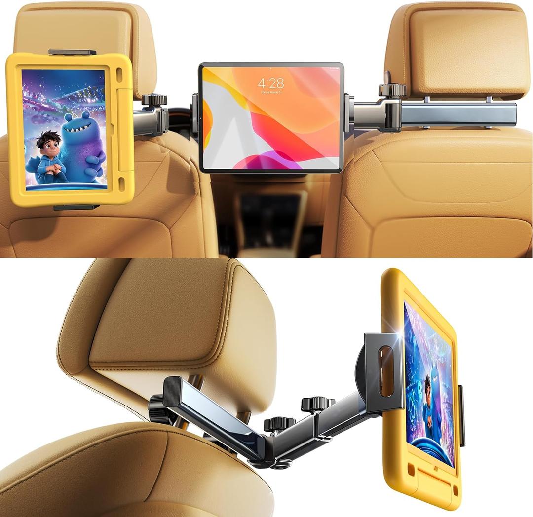 LISEN for iPad Holder Car Road Trip Essentials Travel Activities for Toddler Kids Gifts, Car Accessories for Women Moms Truck Interior 3in1 Tablet Holder for Back Seat Car Camping Headrest Organizer