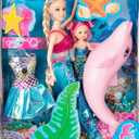 Mermaid Princess Doll Playset, Color Changing Mermaid, Dress Up Doll 12" and Dress Doll 3" and Dolphin, Color Change by by Reversing the Sequins Mermaid Toys for Little Girls and Play Gift Set Aged 3+