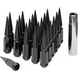 TIROL Black 24pcs M14X1.5 Spike Lug Nuts, Compatible with 07-17 Sequoia/Tundra, 95-17 Silverado/Sierra 1500, 12-17 Ram 1500/Grand Cherokee, One-Piece Design Factory Acorn Wheel Nuts with Socket Key