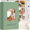 Vienrose Baby Photo Album 4x6 300 Pockets, Linen Cover Picture Album with Memo Area, Kids Photo Album for Baby Girl Boy, Newborn Family Memory Book Keepsake Green