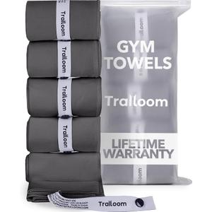 Trailoom Microfiber Workout Towels - Quick Dry, Highly Absorbing, Odor-Free, for Men & Women - Gym Sweat Sports Towel for Hot Yoga, Tennis, Running, Exercise, Working Out, Camping, Set of 5 Dark Gray