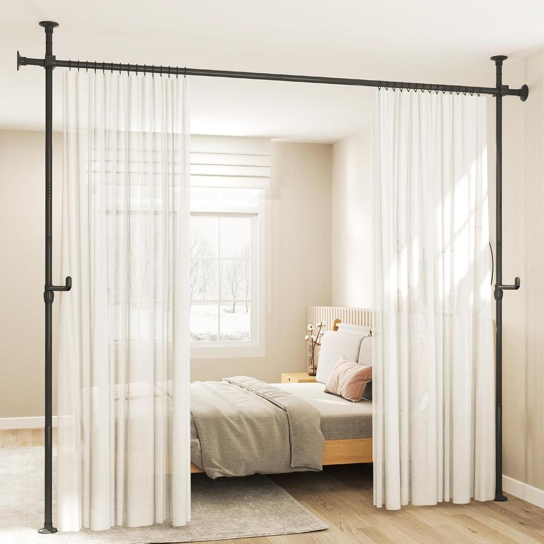 Kokorona Room Divider Curtain Rod, No Drilling Tension Curtain Rod 4-10ft (H) 4-10ft (W), Partition Room Dividers for Room Separation, Adjustable Floor to Ceiling Room Divider Temporary Wall Divider