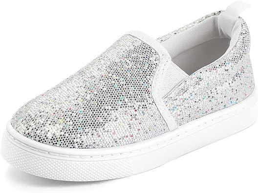 K KomForme Toddler Sneakers for Girls Boys Slip On Canvas Walking Shoes Size 7, Grey