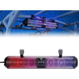 KEMIMOTO UTV Sound Bar 28 Inch ATV Soundbar 4X Subwoofers LED Party Lights Bluetooth Golf Cart Sound Bar 2X Tweeters Compatible with Polaris RZR Can-Am X3 Defender CFMOTO for 1.56"- 2.25" Roll Cage