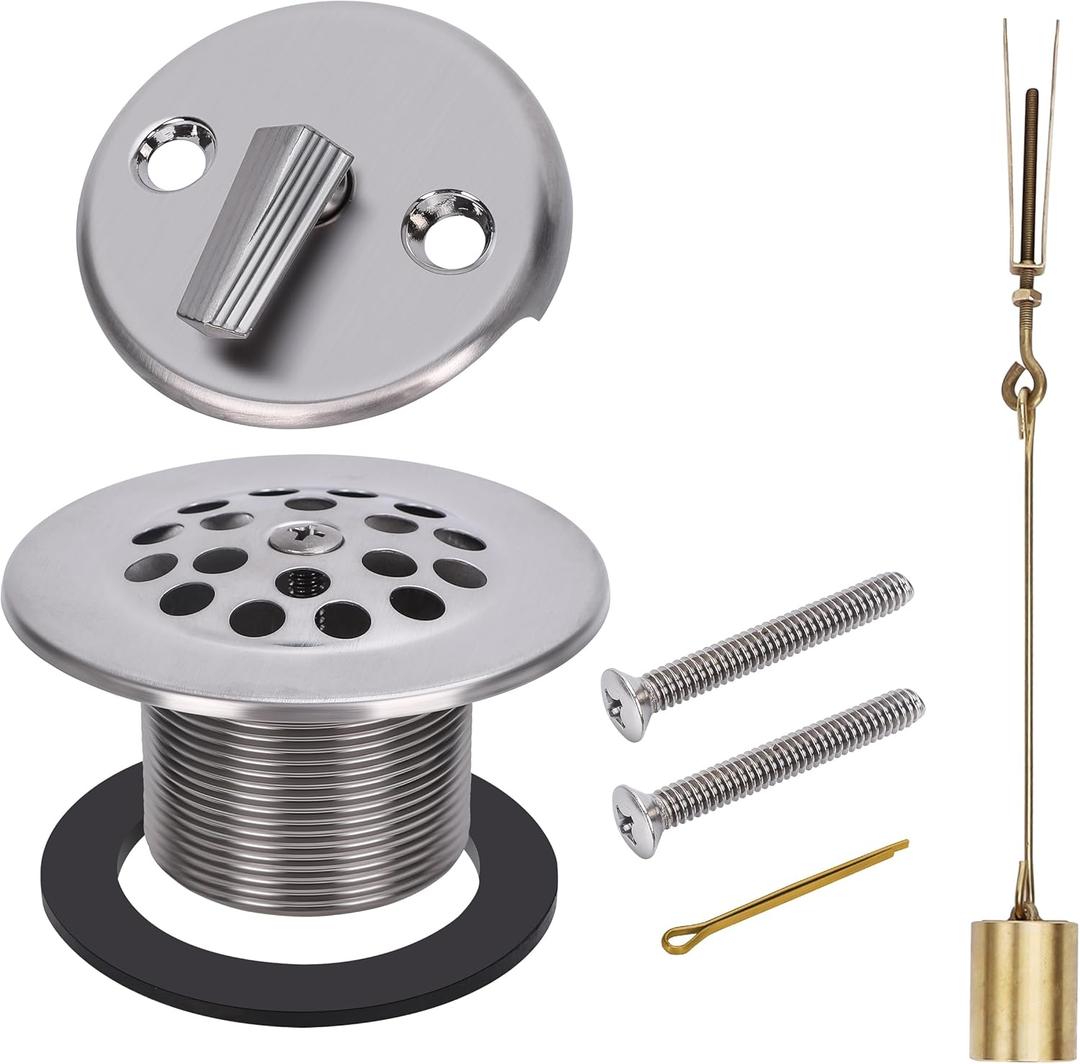 Trip Lever Overflow Faceplate Tub Drain Trim Kit with Linkage Conversion Kit Assembly Universal Fine Coarse Thread Replacement Brushed Nickel